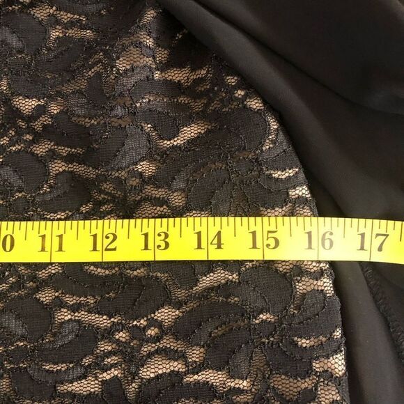 Vintage La Scala Black Lace Body Sheath Dress With Sheer Chiffon Overlay size M - Picture 11 of 13